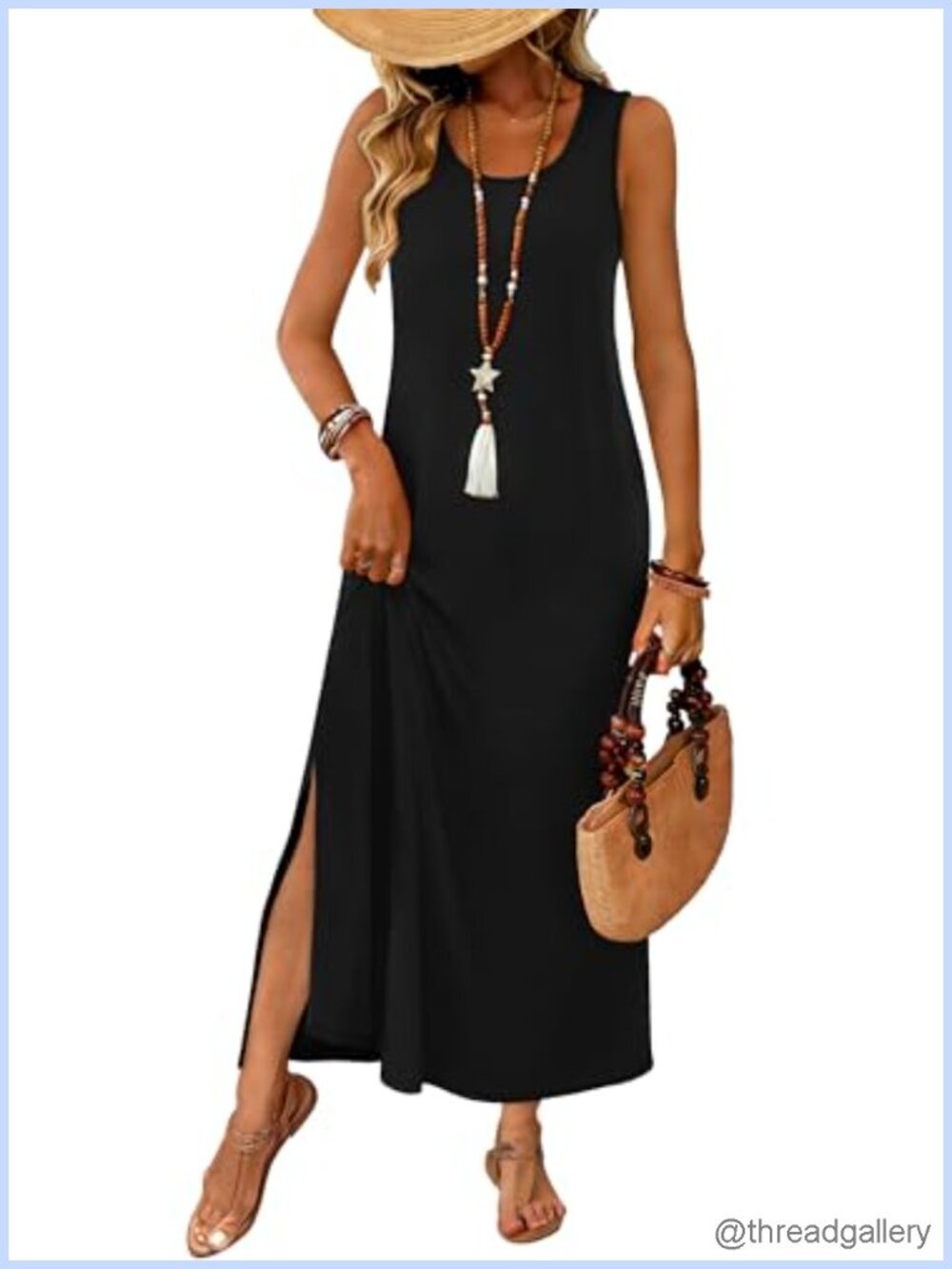 WIHOLL Maxi Dress Sleeveless Sundress with Pockets